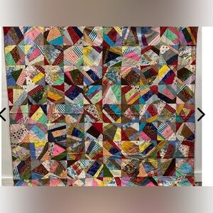 Colorful Hand Knotted Machine Stitched Crazy Patchwork Pattern Quilt, 92x86''